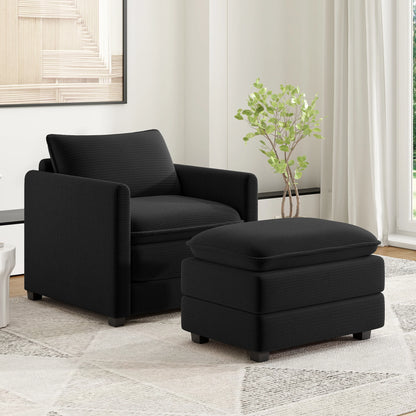 Corduroy Armchair with Ottoman Set, Accent Chair & Footstool, High-Quality Foam, Easy 15-Min Assembly, for Living Room, Bedroom