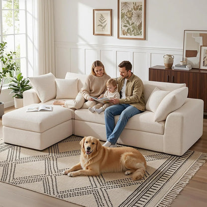 110" L-Shaped 3-Seat Modular Sectional Sofa with Movable Design