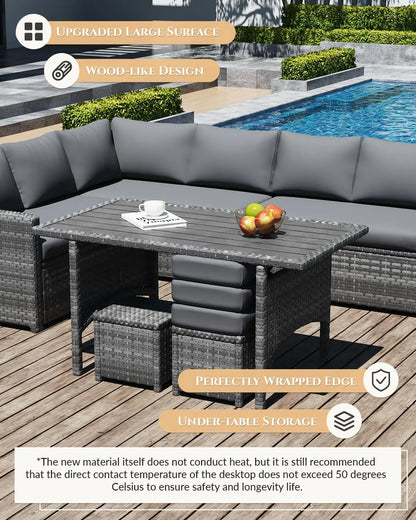 7 Pieces Patio Furniture Set with Waterproof Cover, Outdoor Sectional Sofa Conversation Set, All Weather Wicker, Customized