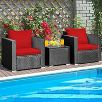 3 piece courtyard furniture rattan courtyard conversation set, with coffee table and cushion outdoor sofa set