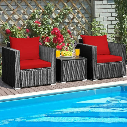 3 piece courtyard furniture rattan courtyard conversation set, with coffee table and cushion outdoor sofa set