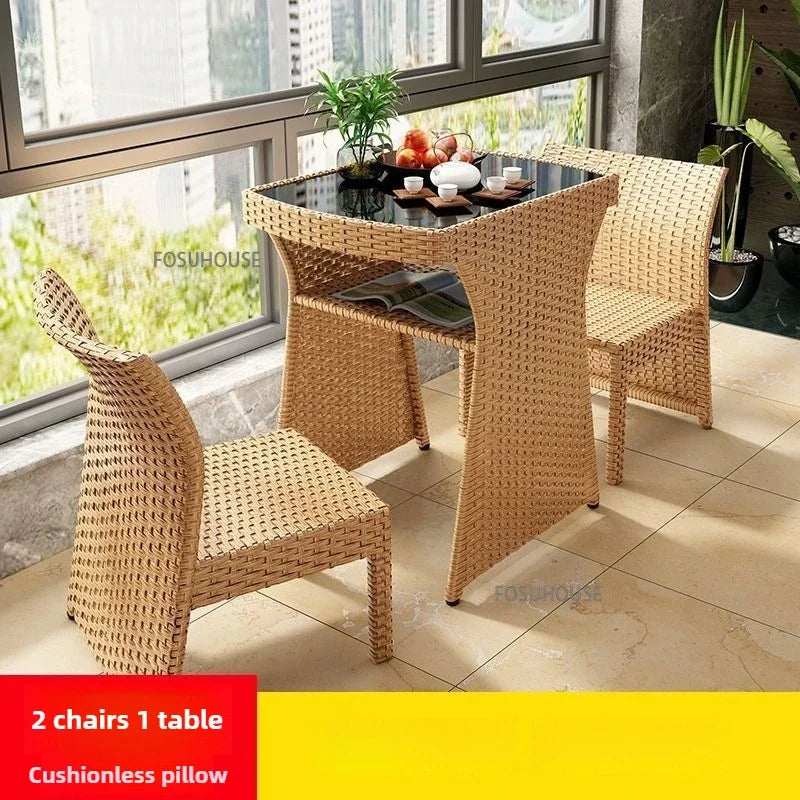 Nordic Balcony Table and Chair Combination Outdoor Patio Table and Chair Leisure Storage Table Three-piece Garden Furniture Z
