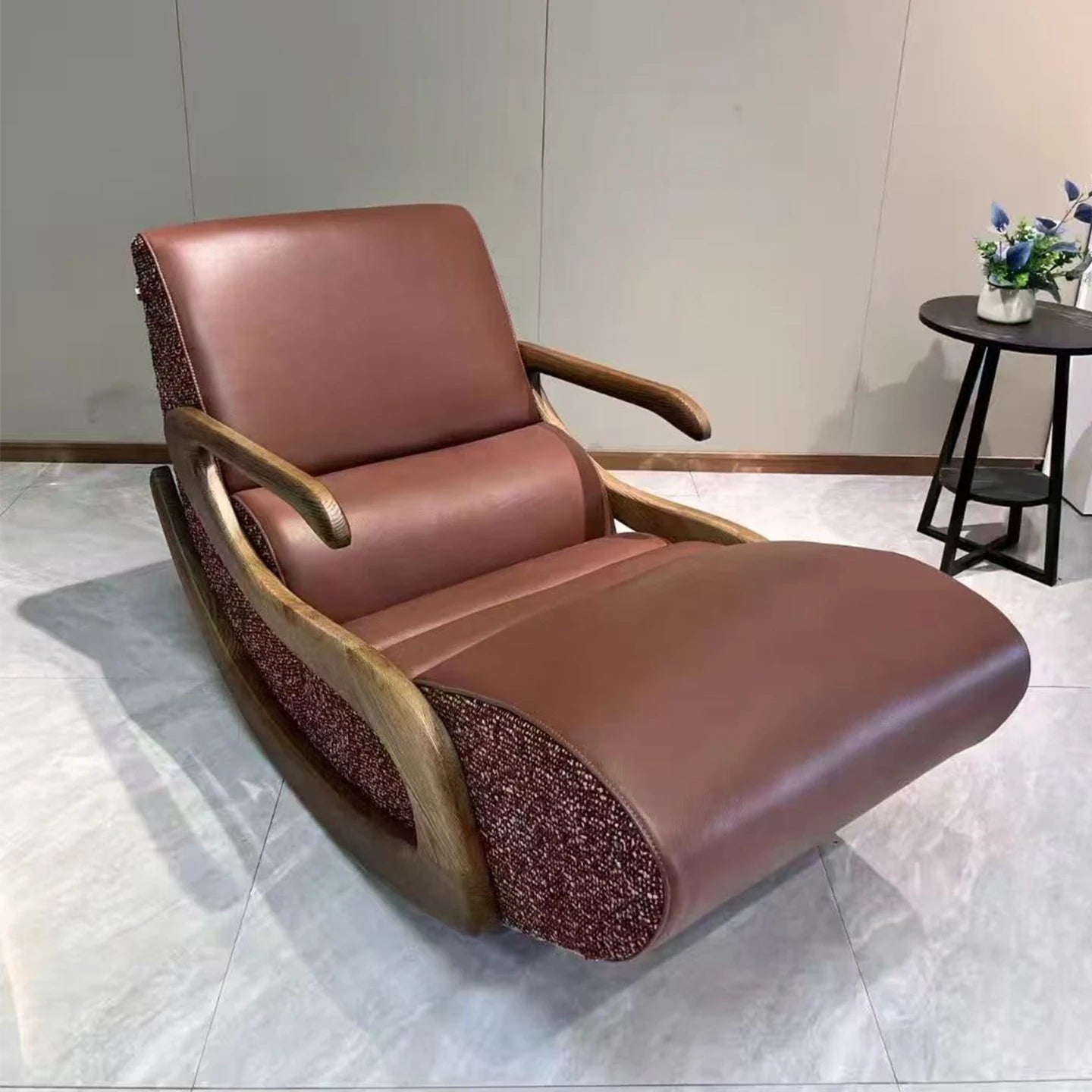 Nordic Modern Luxury Living Room Wooden Chairs Cushioned Large Rocking Single Lazy Sofa  Adult Bedroom Lounge Reading Furniture