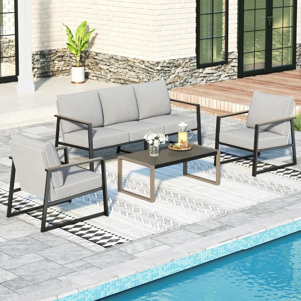 Modern Patio Furniture Set Outdoor Conversation Set 6pcs Heavy Duty with Soft Cotton-Filled Textilene Fabric fo