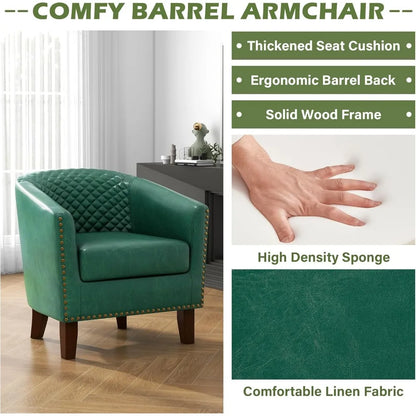 Modern Club Armchair with Faux Leather Upholstery, Comfortable Accent Chair for Living Room, Nailhead Trim, Single Sofa with Sty