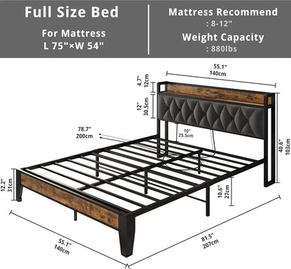 ANCTOR Twin/TwinXL/Full/Queen/King/CaliforniaKing Bed Frames, Storage Headboard with Outlets, No Noise, No Box Springs Needed