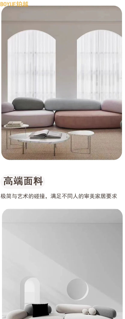 Italian minimalist pebble flat sofa modern minimalist combination colorful fabric module large flat sofa