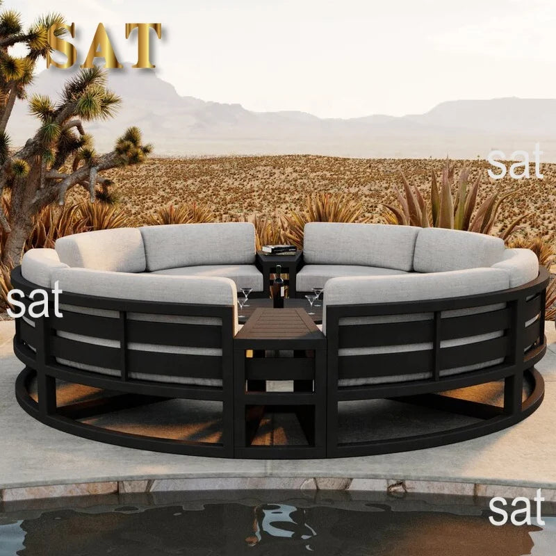 # Luxury Metal Frame Wooden Sectional Sofa Outdoor Aluminum Furniture Round Patio Sofa Outdoor Furniture Round