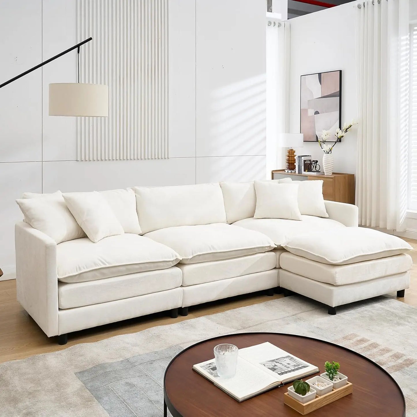 108" Cloud Sectional Couches for Living Room,Convertible L-Shape Couch with Ottoman,3 Seater Modular Sectional Sofa, Customized