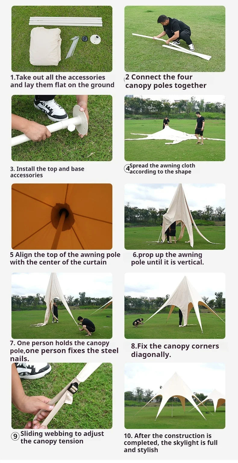 Star Canopy Tent 900D Oxford Cloth  Single Double Pole Octopus Shape Stretch Outdoor Peak Starshade for Camping And Picnics
