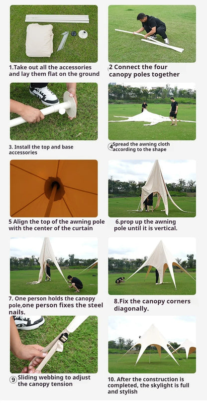 Star Canopy Tent 900D Oxford Cloth  Single Double Pole Octopus Shape Stretch Outdoor Peak Starshade for Camping And Picnics