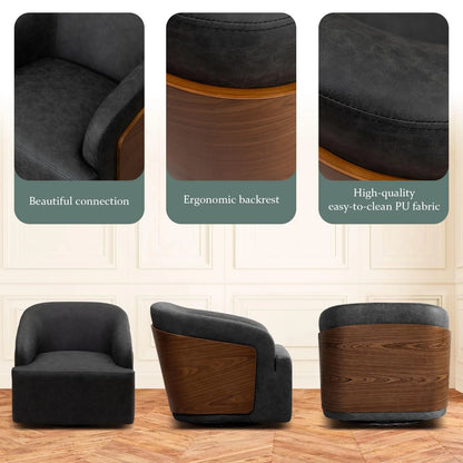Swivel Accent Chair Faux Leather Swivel Barrel Chair Comfortable Mid Century Modern Chair Upholstered Metal Base, Customized