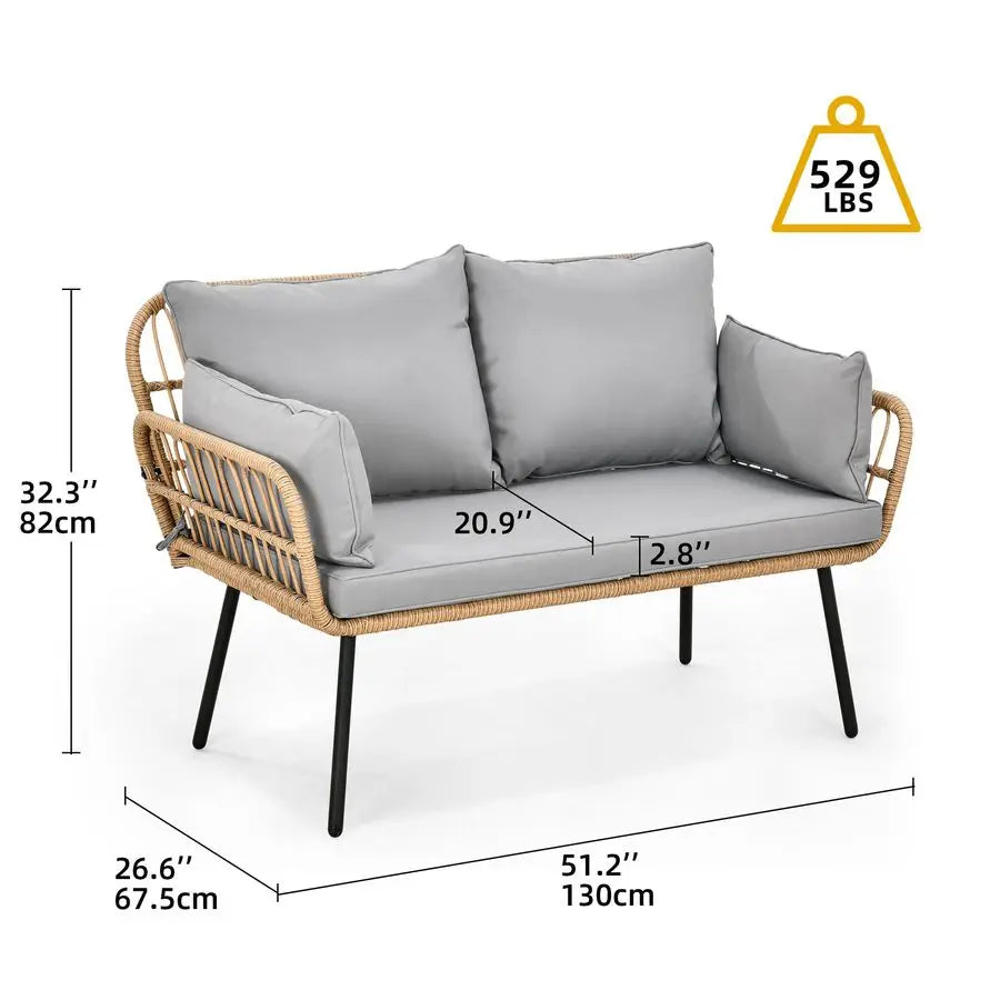 Wicker Patio Loveseat, AllWeather Rattan 2Seat Sofa with Cushions amp Lumbar Pillows, Outdoor Patio Furniture Set for Patio, Bal