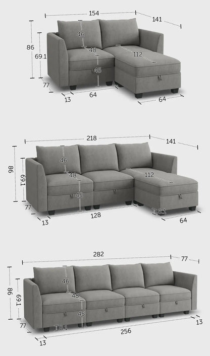 PYJ Fabric Storage Sofa Living Room Combination Module Card Seat Home Corner Princess Dual-purpose Sofa