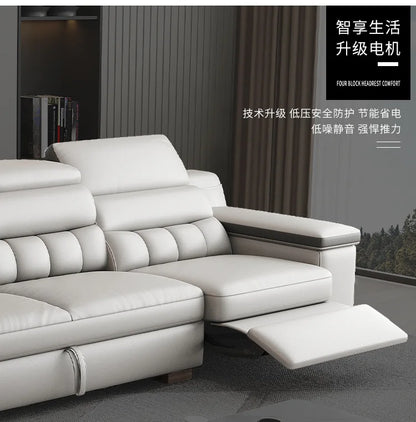 Electric function, leather sofa bed, first layer cowhide, small apartment, living room, modern, simple