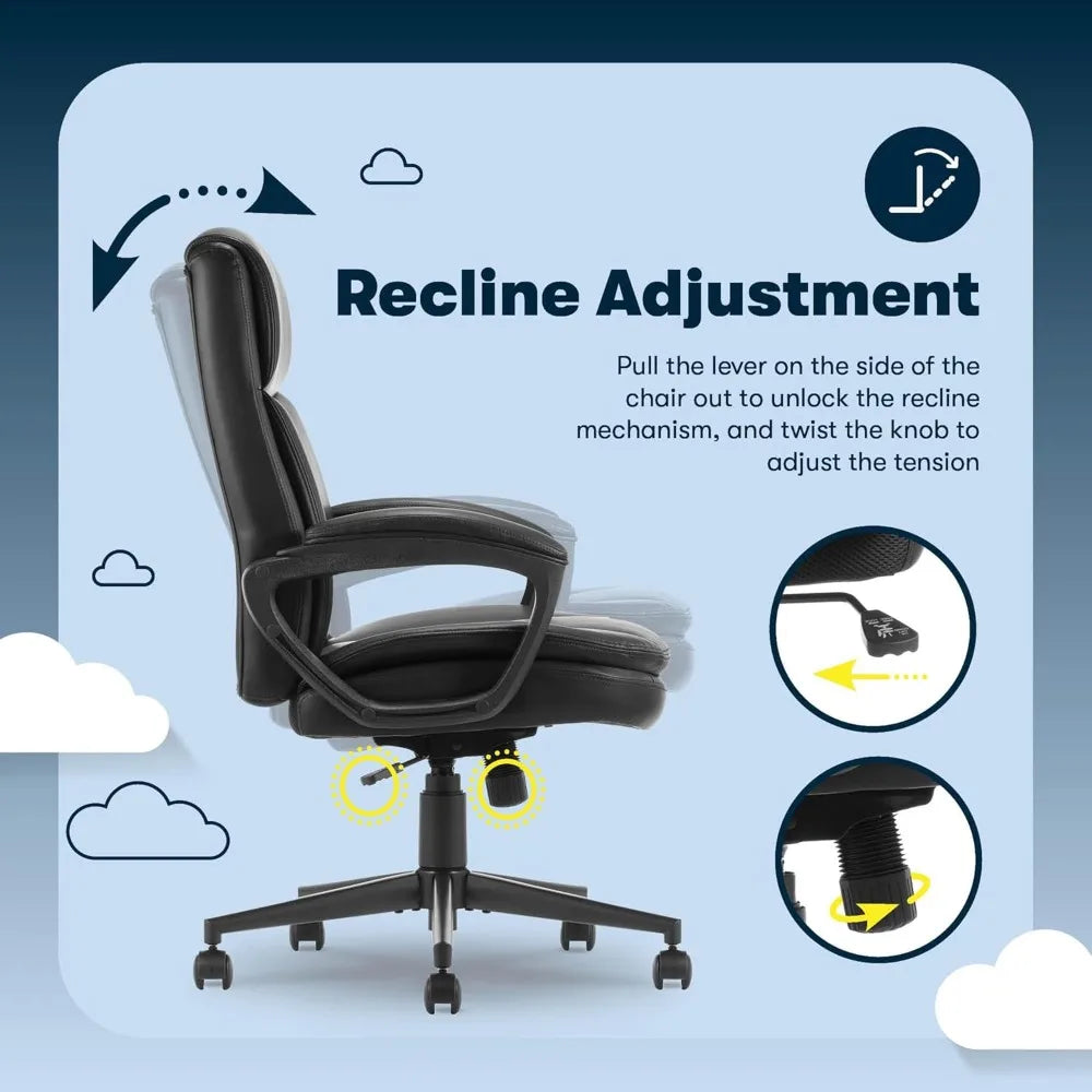 Ergonomic Office Chair with Lumbar Support, Swivel Base & Padded Armrests, Black