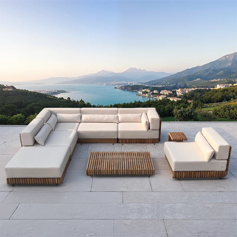 Luxury 4-Seater Outdoor Furniture Garden Sofa Set Teak Wood Couch and Table Garden Sets for Villa Hotel