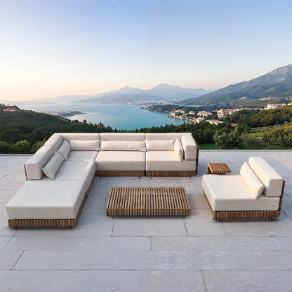 Luxury 4-Seater Outdoor Furniture Garden Sofa Set Teak Wood Couch and Table Garden Sets for Villa Hotel