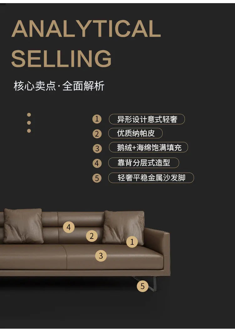 Italian minimalist leather sofa living room size apartment princess corner first layer cowhide down combination light luxury sty
