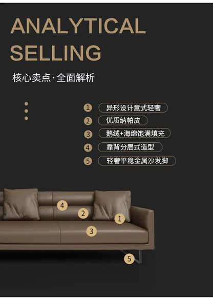 Italian minimalist leather sofa living room size apartment princess corner first layer cowhide down combination light luxury sty