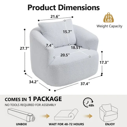 360° Swivel Single Sofa Chair (White) - Teddy Fleece Upholstery, High-Resilience Sponge, Soft Pillow & No Assembly Needed