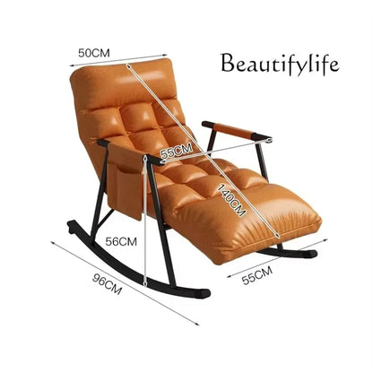 BJ Faux Leather Rocking Chair With Pedal Recliner Adult Balcony Home Folding Chair