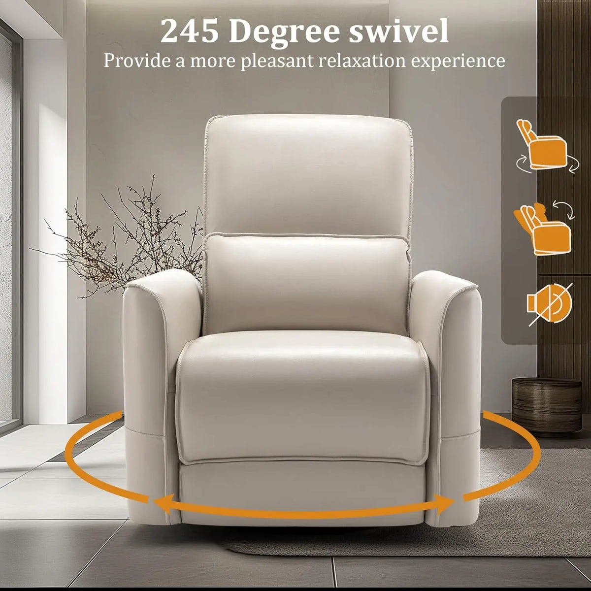 Glider Recliner Chair, Power Rocker Swivel Recliner with USB and Type-C Ports, Electric Reclining for Adults with Streamlined