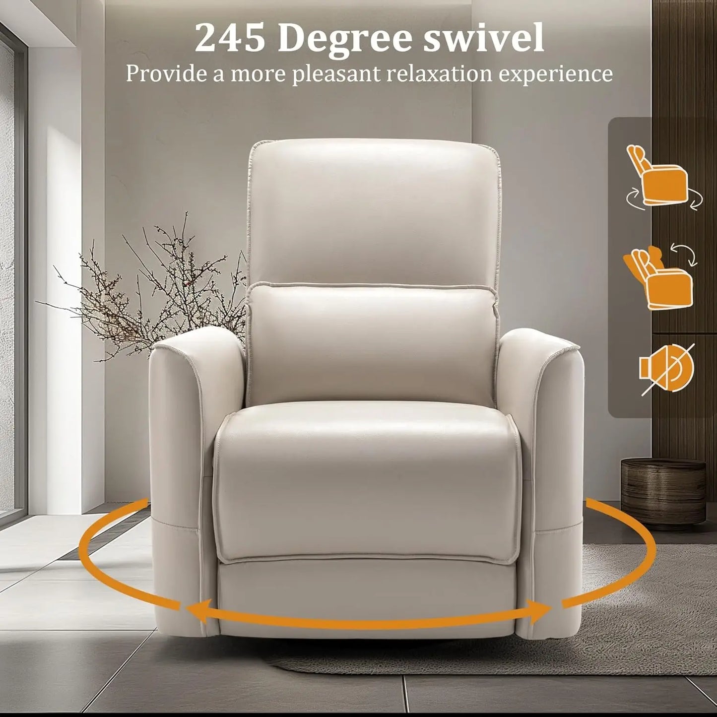 Glider Recliner Chair, Power Rocker Swivel Recliner with USB and Type-C Ports, Electric Reclining for Adults with Streamlined