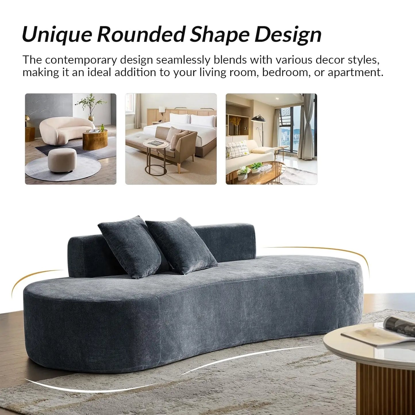 94.5" Boneless Sofa with 2 Pillows, 3 Seater Compressed Foam Sofa with Half Moon Design & Deep Seat, No Assembly, Customized