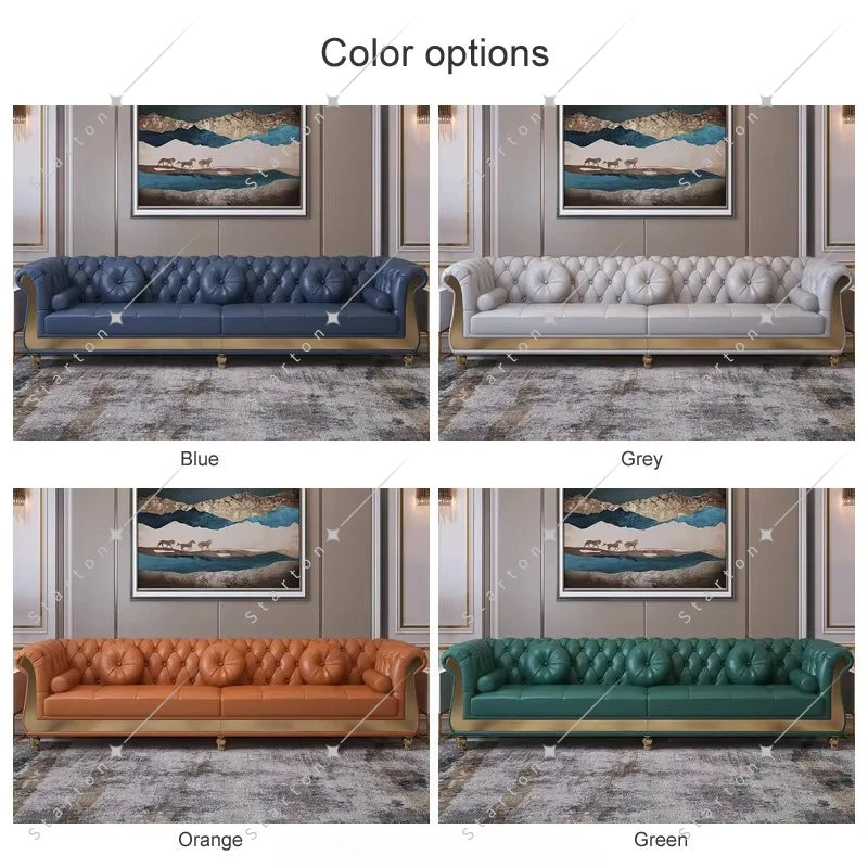 Luxury Chesterfield Sofa for Home Office Hotel Living Room Furniture Modern Genuine Leather Sofa Set