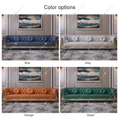 Luxury Chesterfield Sofa for Home Office Hotel Living Room Furniture Modern Genuine Leather Sofa Set