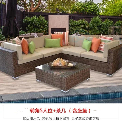 Budget-friendly Outdoor Rattan Woven Sofa, Outdoor Garden, Villa, Courtyard Balcony, Casual Corner Sofa, Coffee Table