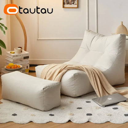 OTAUTAU Soft Cotton Bean Bag Cover Without Filler Chaise Lounge Recliner Sofa Bed Beanbag Pouf Sac with Footstool Ottoman SF027