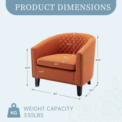 Accent PU Barrel Chair Living Room Chair, Upholstered Sofa Club Chair with Nail-Heads and Solid Wood Legs for Bedroom, Office,