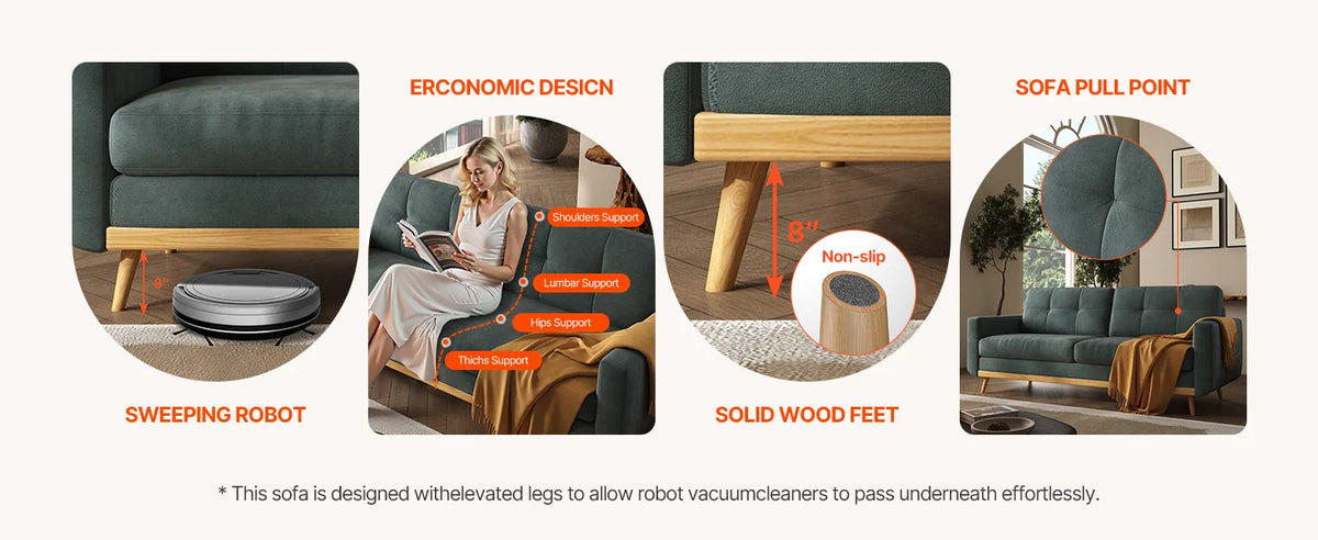 67.7-inch Mid-Century Modern Loveseat Sofa with Wooden Legs  for Living Room, Bedroom, or Office