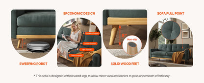 67.7-inch Mid-Century Modern Loveseat Sofa with Wooden Legs  for Living Room, Bedroom, or Office