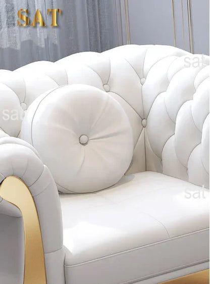 -Modern Luxury High-end Living Room Sofa Set Furniture Upholstered Full Leather Button Tufted Sofa Home