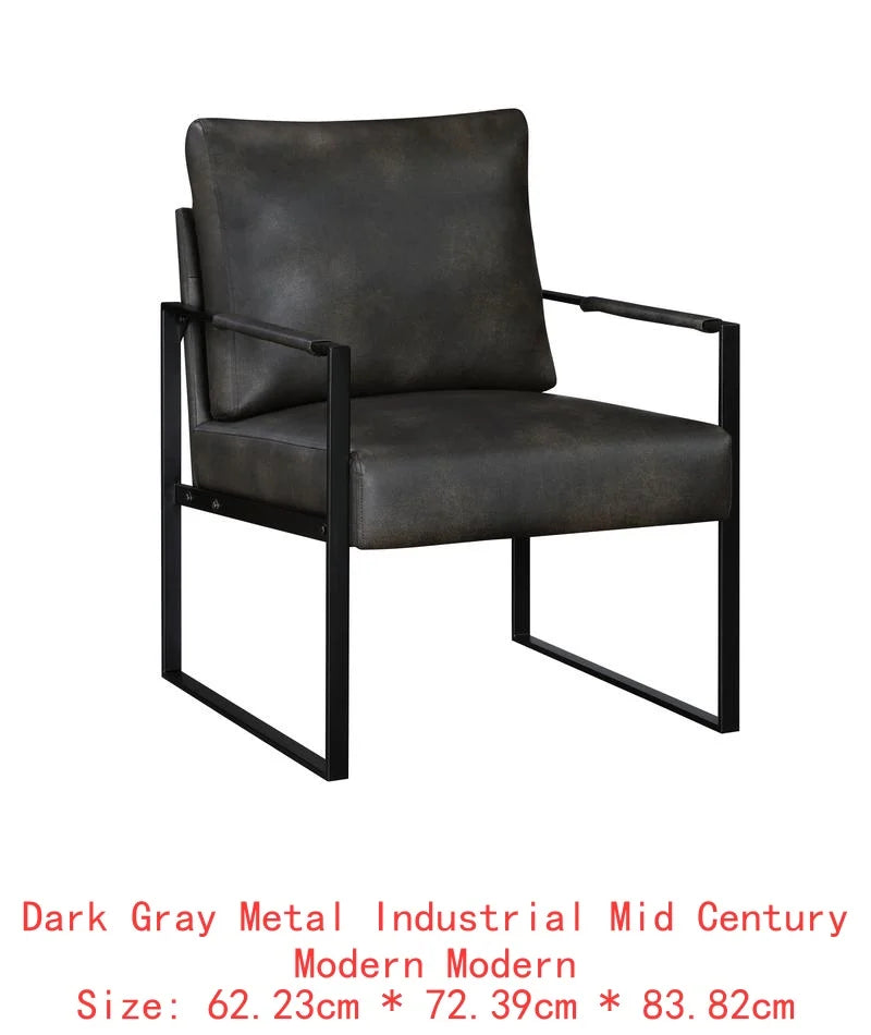 Modern Accent Chair with Cushioned Seat in Dark Gray Faux Leather, Stylish Black Metal Frame, Comfort, Durability, and Elegant