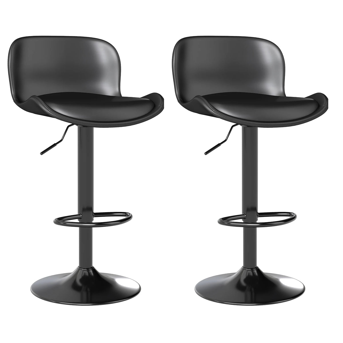 Set of 2 Adjustable PU Leather Swivel Bar Stools with Backrest for Kitchen Counter, Dining, and Bar, Black