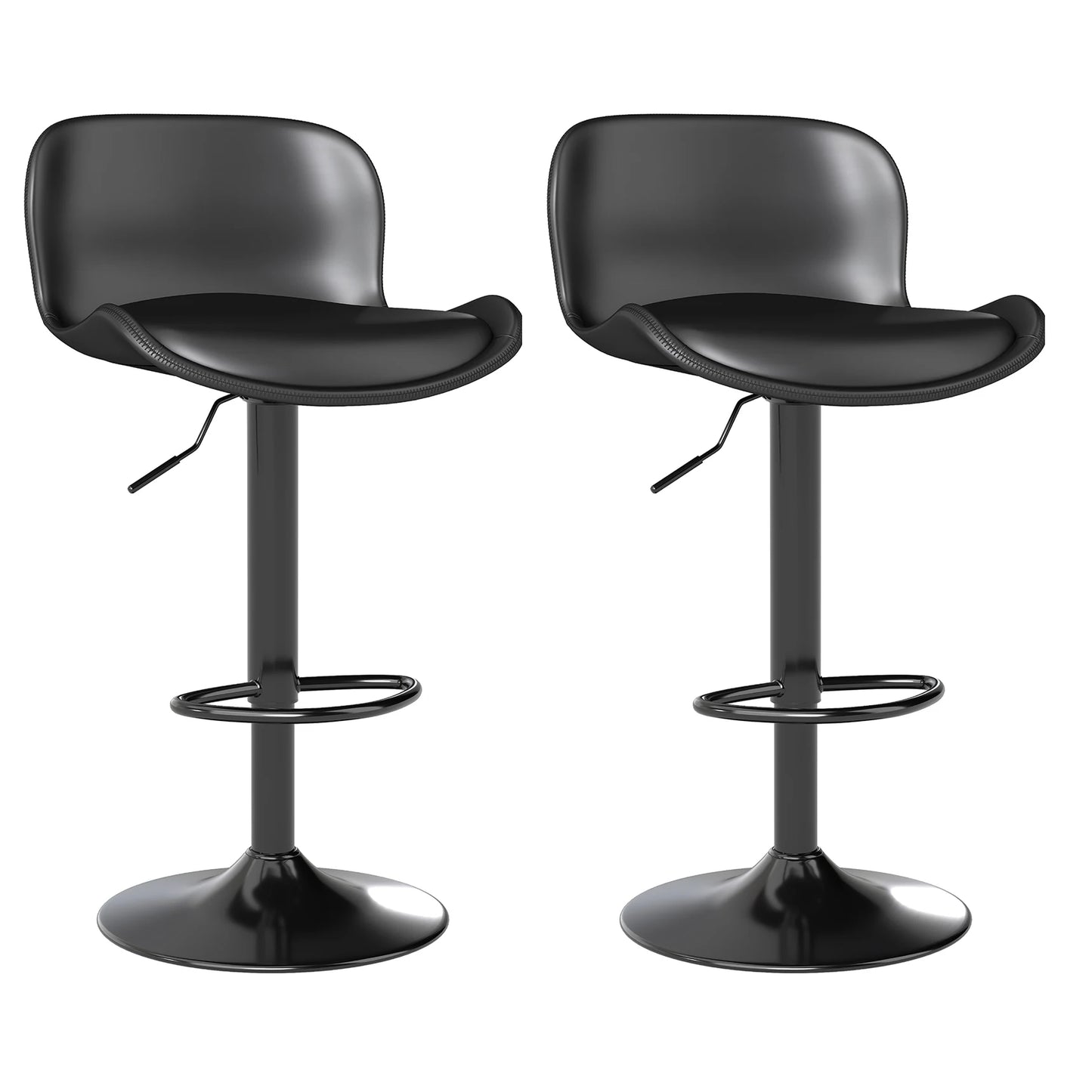 Set of 2 Adjustable PU Leather Swivel Bar Stools with Backrest for Kitchen Counter, Dining, and Bar, Black