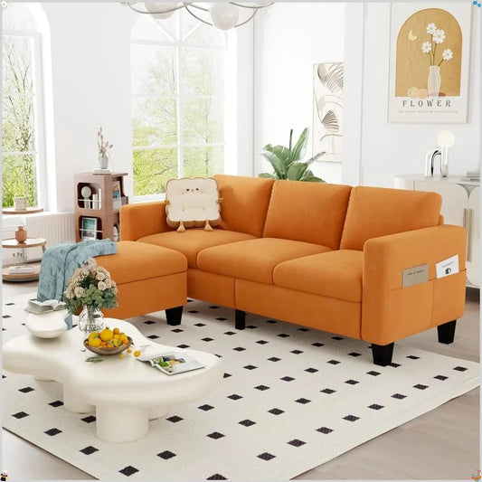 3-Seat L-Shaped Sectional Sofa, Convertible Velvet Couch for Small Spaces