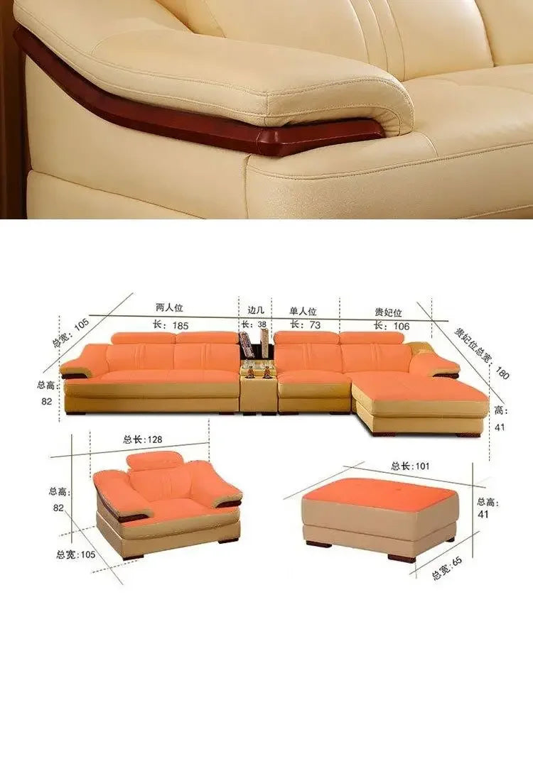 Leather combination living room modern simple leather art large and small apartment corner first layer cowhide sofa