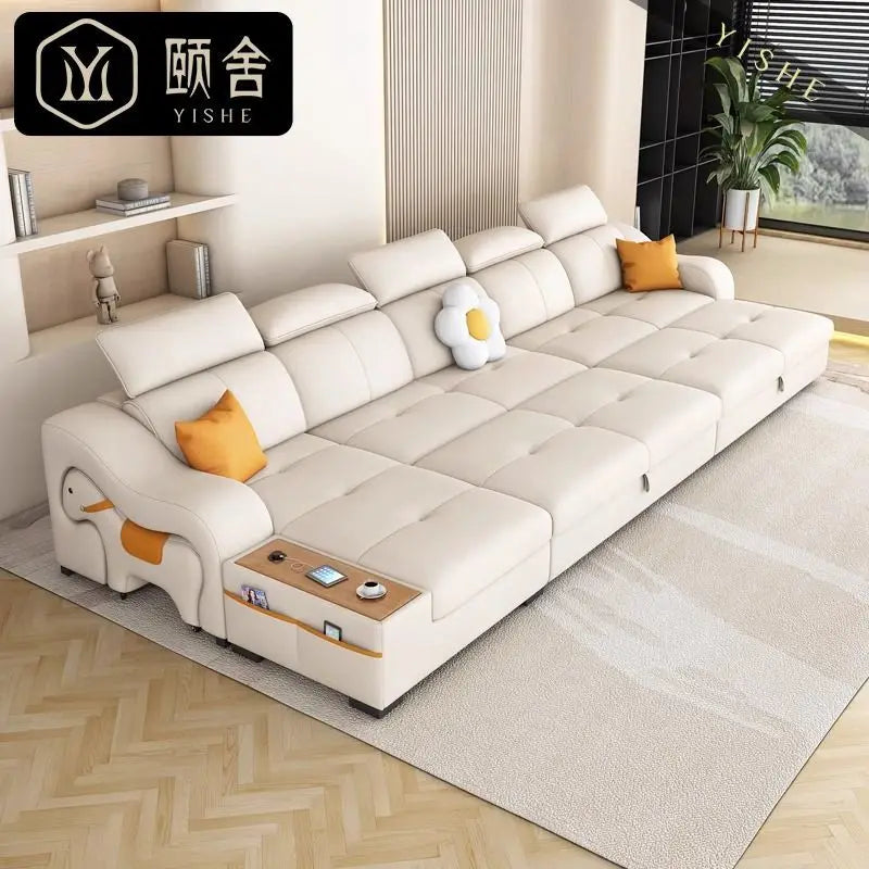 custom. [Official Genuine] Yisheng Scratch Leather Sofa Bed Dual-use Foldable Multifunctional Small Apartment Livin