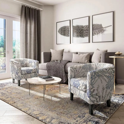 Linen Round Accent Barrel Chair, Club Tub Sofa Chair for Bedroom, Corner Chairs with Flared Legs and Cozy Soft Padding