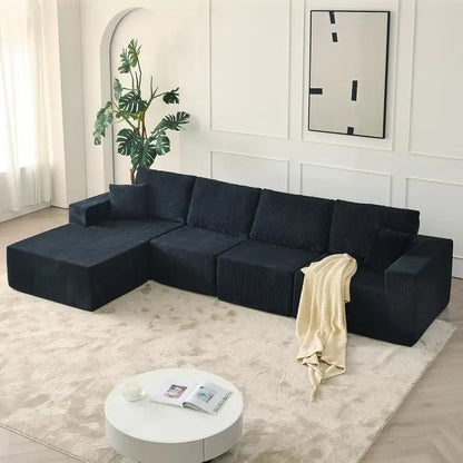 139.3" Modular Sectional Sofa, No Assembly Required, Cloud Couch with Ottoman & 2 Pillows, Ideal for Living Rooms & Bedrooms