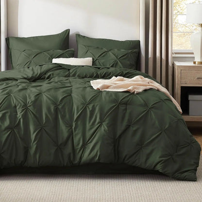 Oversized Queen Comforter Set Olive Green Bed in a Bag Oversized Queen 7 PCS GentleSoft™ Pintuck Bed Set Gift for Family Pinch P