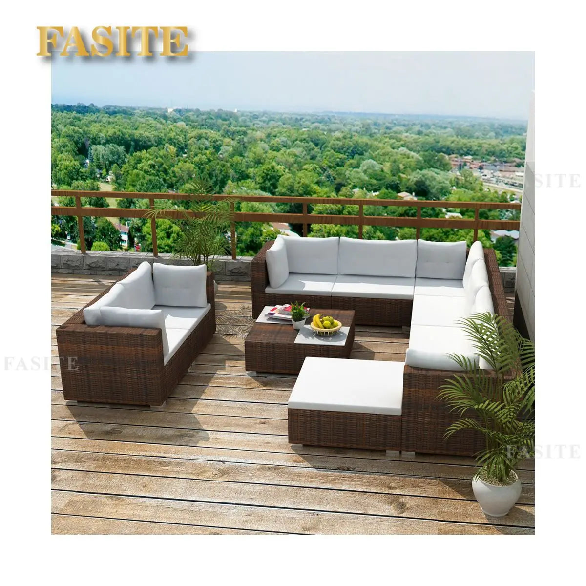 Outdoor rattan sofa combination U-shaped corner courtyard garden balcony hotel