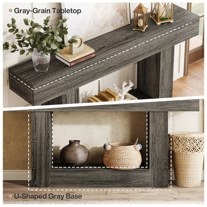 Rustic 2-Tier 63 Console Table with Storage for Entryway, Living Room, and Hallway in Brown & Gray
