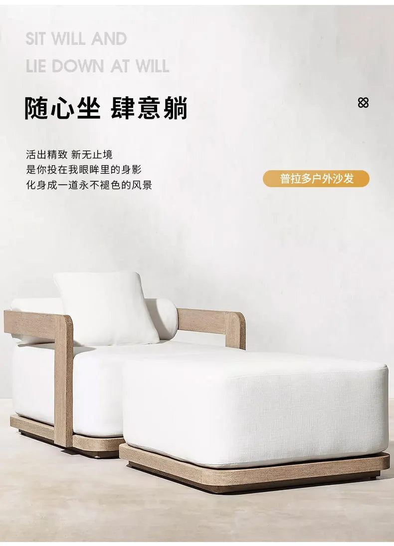 Teak outdoor sofa courtyard preservative wood furniture outdoor leisure sofa garden terrace old solid wood sofa chair