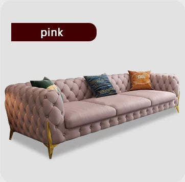 leather sofa setLight luxury sofa combination high-end living room furniture  Italian stainless steel modern art